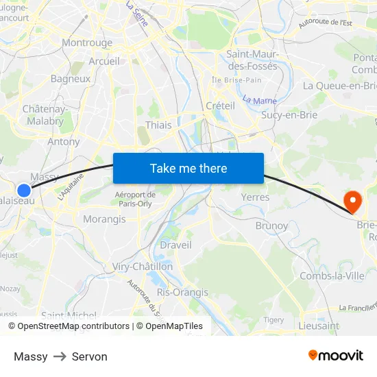 Massy to Servon map