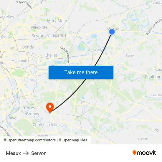 Meaux to Servon map