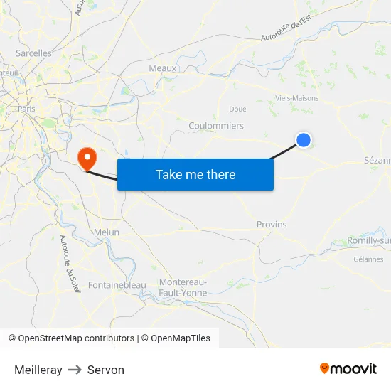 Meilleray to Servon map