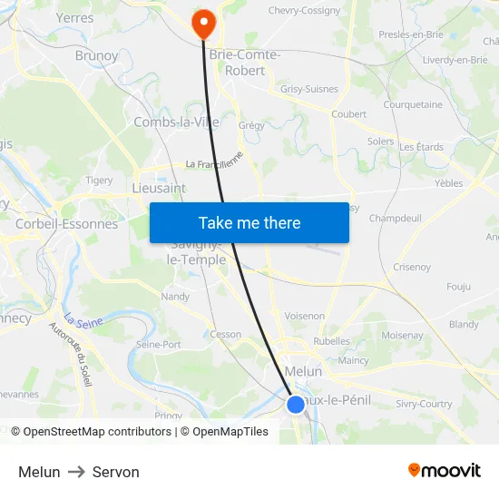 Melun to Servon map