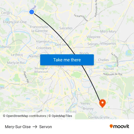 Mery-Sur-Oise to Servon map