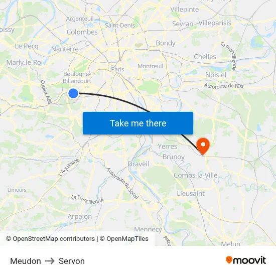 Meudon to Servon map
