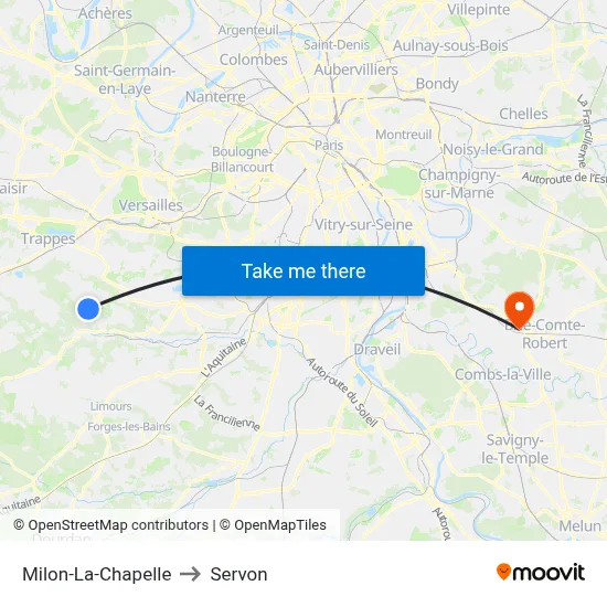 Milon-La-Chapelle to Servon map