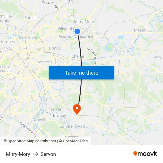 Mitry-Mory to Servon map