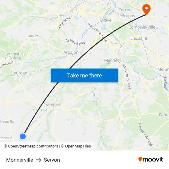 Monnerville to Servon map