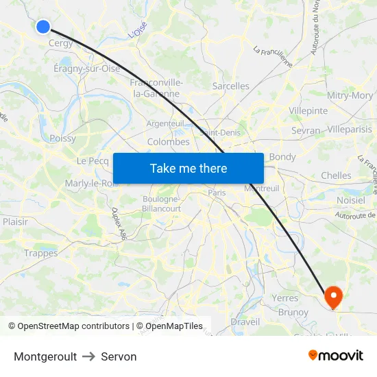 Montgeroult to Servon map