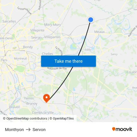 Monthyon to Servon map