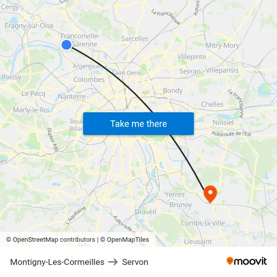 Montigny-Les-Cormeilles to Servon map