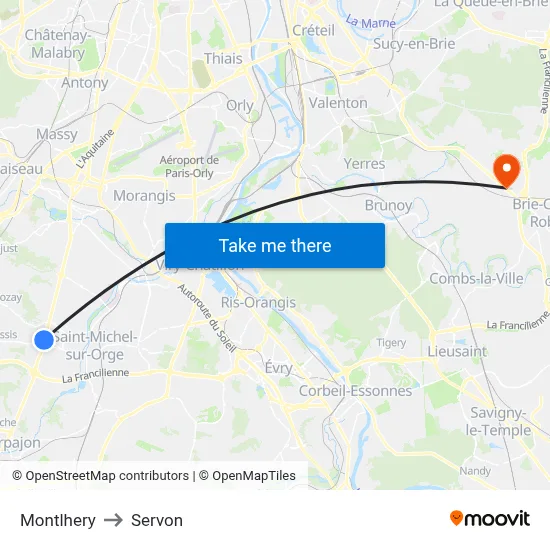 Montlhery to Servon map