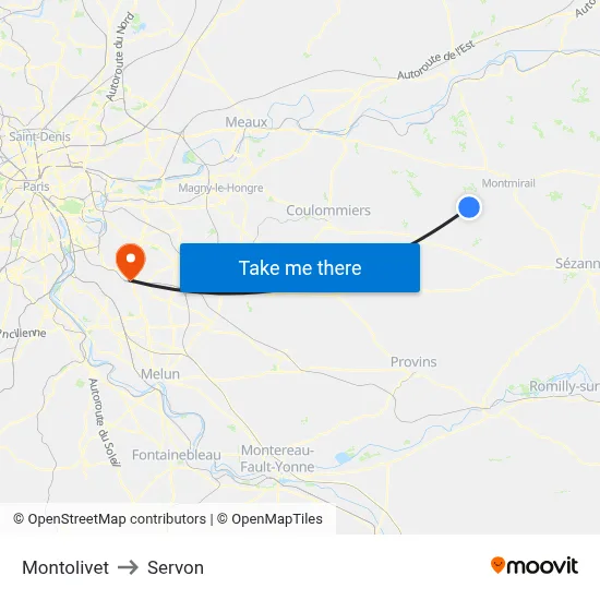Montolivet to Servon map