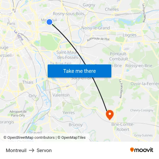 Montreuil to Servon map