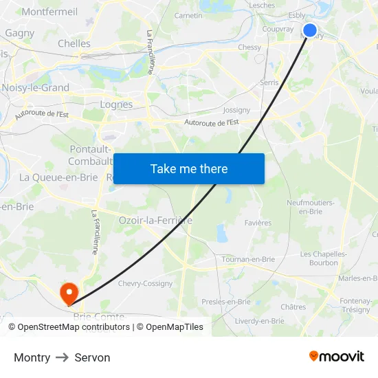 Montry to Servon map