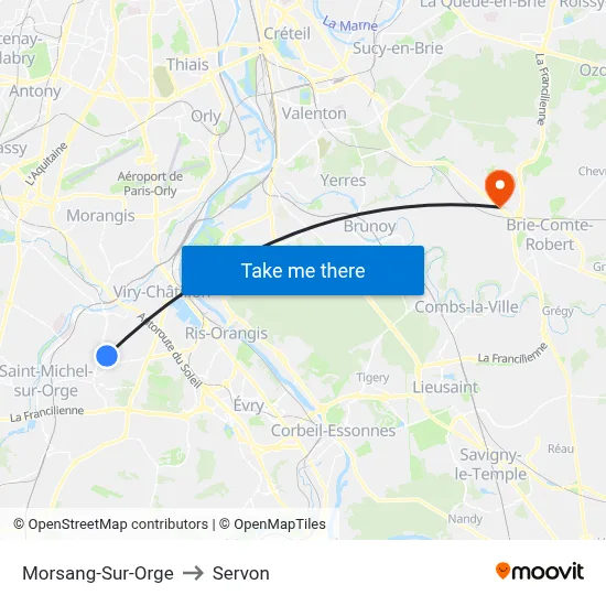 Morsang-Sur-Orge to Servon map