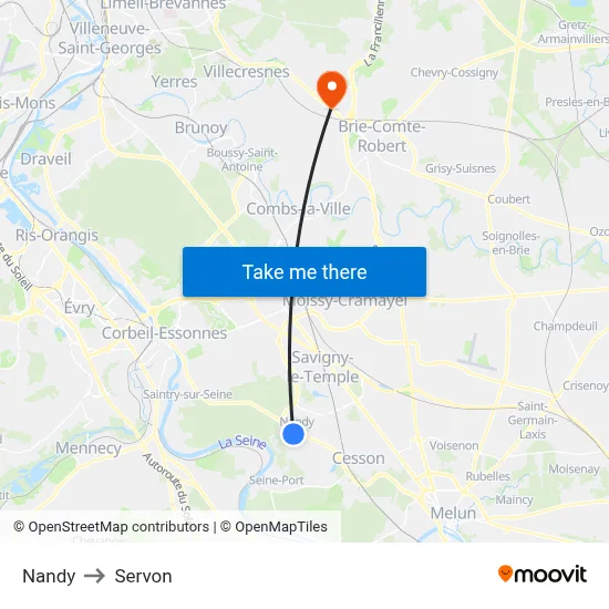 Nandy to Servon map