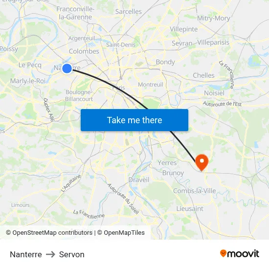Nanterre to Servon map
