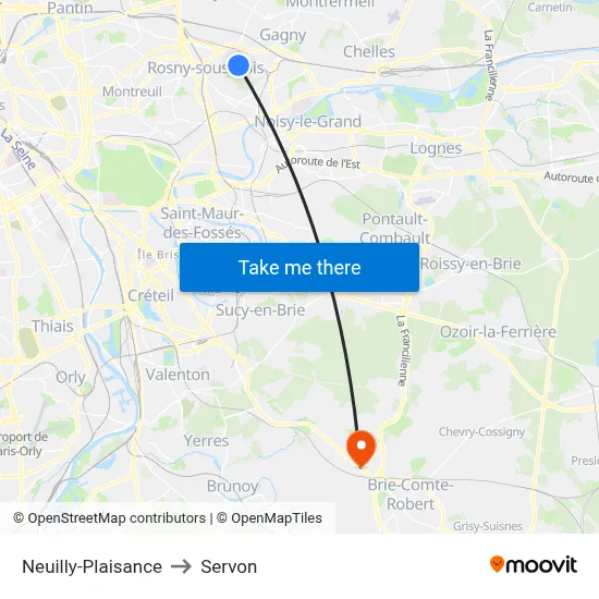 Neuilly-Plaisance to Servon map