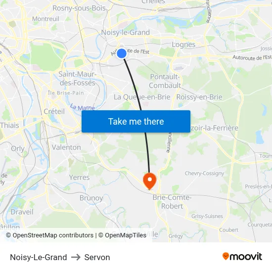Noisy-Le-Grand to Servon map