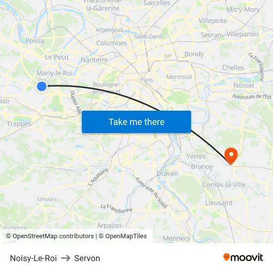 Noisy-Le-Roi to Servon map