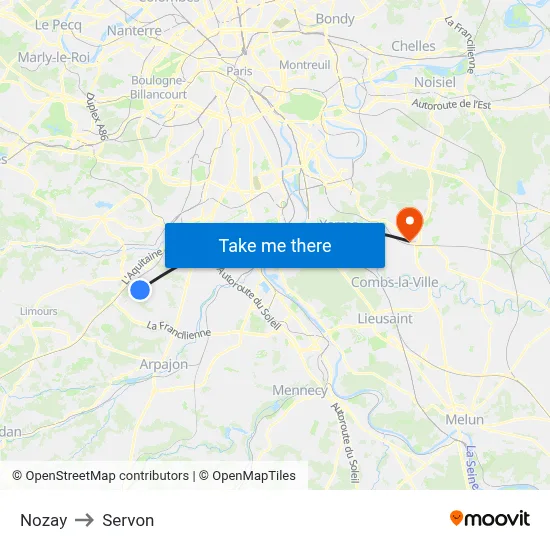 Nozay to Servon map