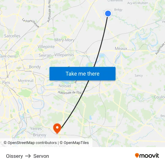 Oissery to Servon map