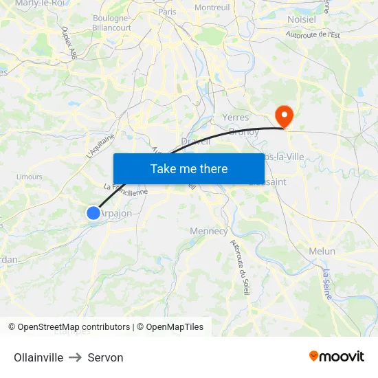 Ollainville to Servon map