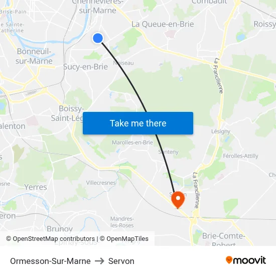 Ormesson-Sur-Marne to Servon map