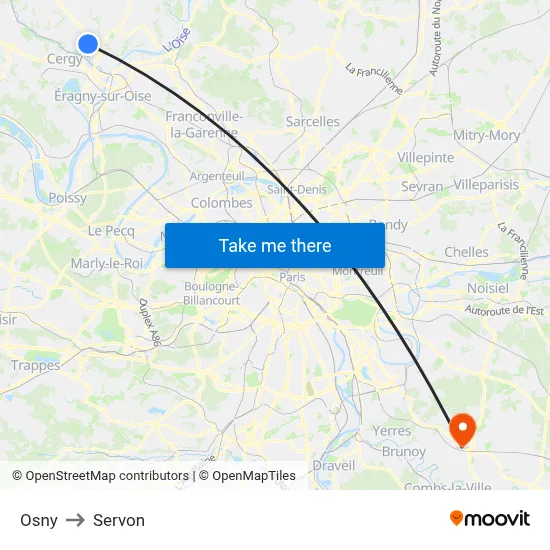 Osny to Servon map