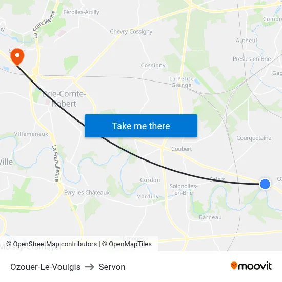 Ozouer-Le-Voulgis to Servon map