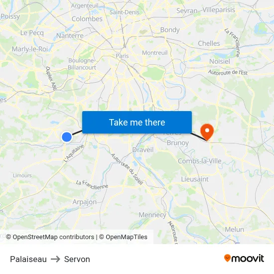 Palaiseau to Servon map