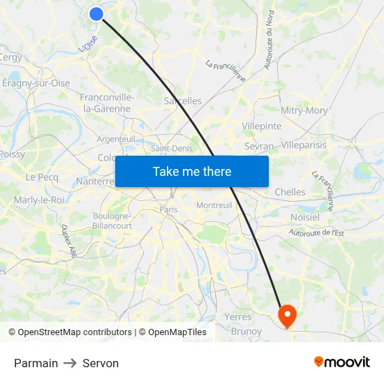 Parmain to Servon map