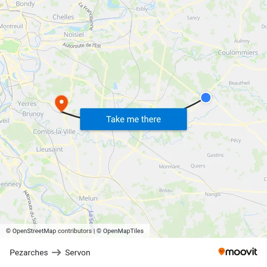 Pezarches to Servon map