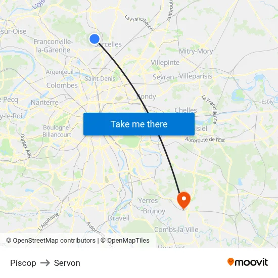 Piscop to Servon map