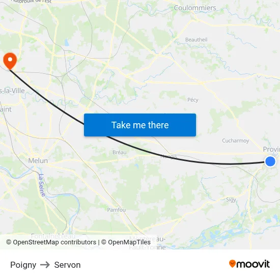 Poigny to Servon map