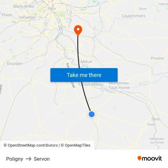 Poligny to Servon map