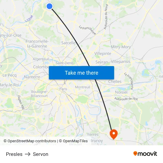 Presles to Servon map