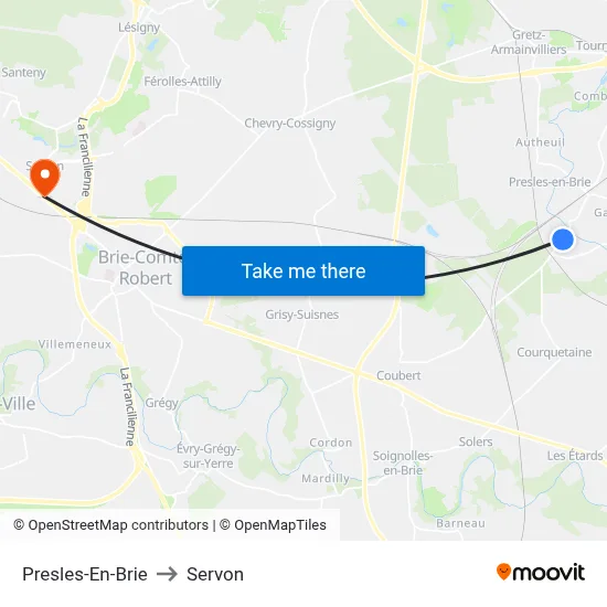 Presles-En-Brie to Servon map