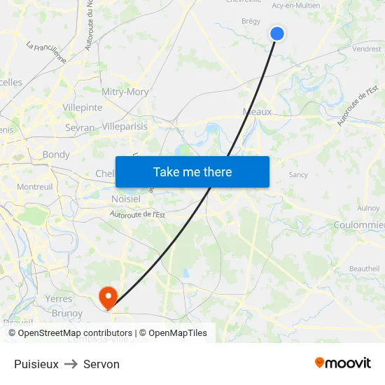 Puisieux to Servon map