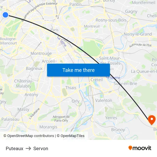 Puteaux to Servon map