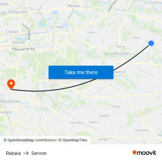 Rebais to Servon map