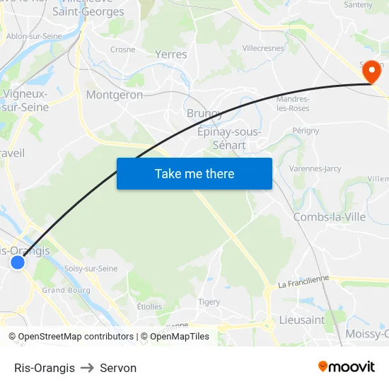 Ris-Orangis to Servon map