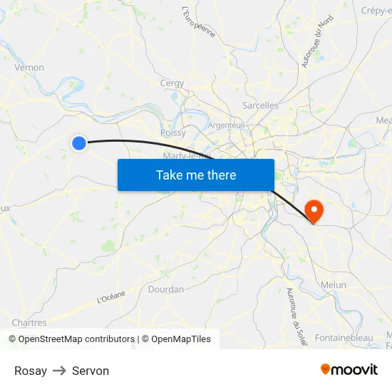 Rosay to Servon map