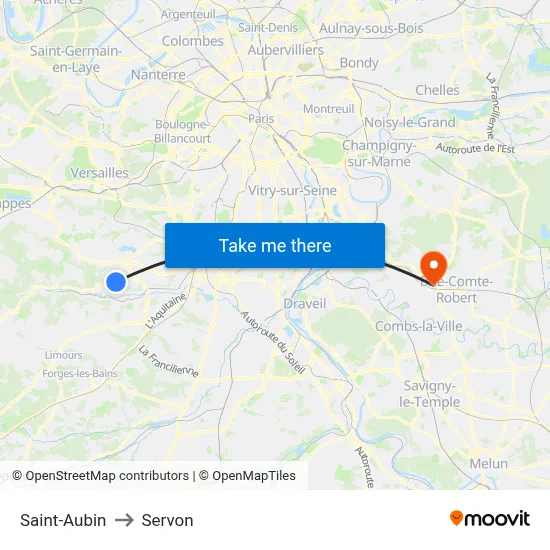 Saint-Aubin to Servon map