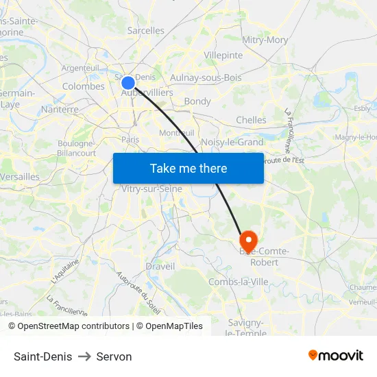 Saint-Denis to Servon map