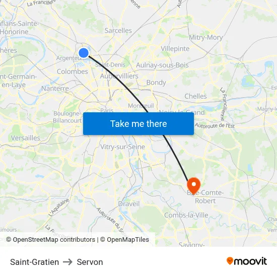 Saint-Gratien to Servon map