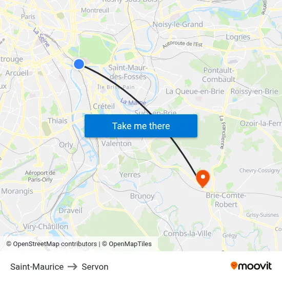 Saint-Maurice to Servon map