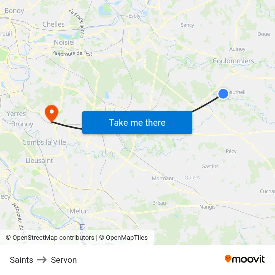 Saints to Servon map