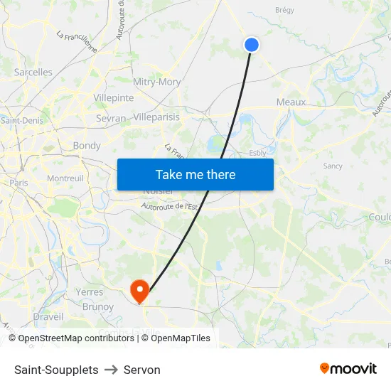 Saint-Soupplets to Servon map