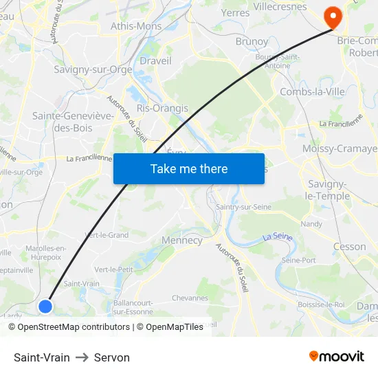 Saint-Vrain to Servon map