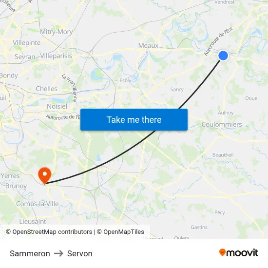 Sammeron to Servon map