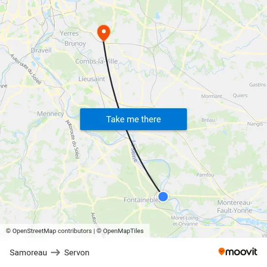 Samoreau to Servon map
